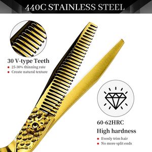 Golden Hair Scissors Stainless Steel Sharp Blade Thinning <b>Shears</b> Right Handed <b>Long</b> <b>Handle</b> Salon Use - Product Image 5
