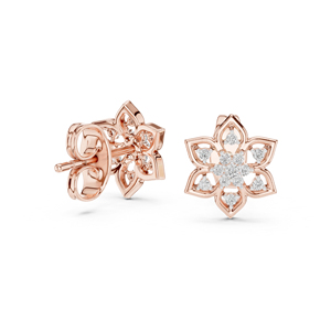 Boucles d'oreilles pendantes en or rose 14 carats avec diamant rond cultivé en laboratoire pour femmes |   Vêtements de mariage |   Nouveau diamant cultivé - Product Image 3