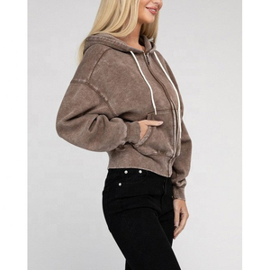 Autumn Casual Women's 100% Wool <b>Cardigan</b> Jacket Winter Loose Knit Pullover with Zip-up Hoodie Custom Logo Embroidered Printed - Product Image 4