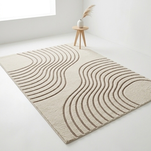 Tapis en laine/coton tufté fait main exclusif, design vague moderne, effet 3D, poils moyens, support en latex fin de luxe, tapis sur mesure - Product Image 6