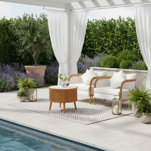 Made OEM Brand <b>Oak</b>/Teak <b>Frame</b> White Outdoor Wicker Sofa Set Glass Top Wooden Garden Sofas Customized Modern Coffee Table Vietnam - Product Image 6