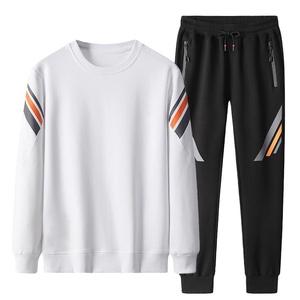 Ensemble survêtement molletonné en coton uni avec sweat-shirt col rond oversize et pantalon de jogging, personnalisable, respirant, avec logo imprimé ou brodé, OEM, collection 2025 - Product Image 1