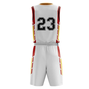 Conjunto de Camiseta y Pantalones Cortos de Baloncesto Sublimados Personalizados, Número 23, Blanco, Rojo, Amarillo, Cuello en V, Sin Mangas, Uniforme Deportivo Transpirable - Product Image 3