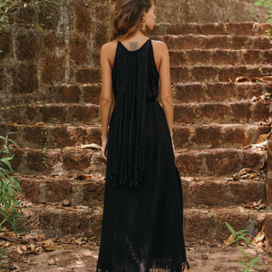 Vestido Maxi Bohemio Vintage Negro, Vestido Largo de Algodón Estilo Gitano Bohemio, Vestido Sexy para Fiesta y Eventos - Product Image 2