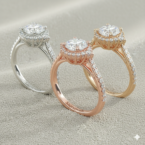 Bague de fiançailles vintage style cathédrale plaquée or rose avec halo de diamants pavés - Product Image 5