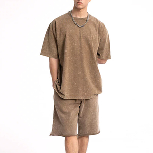 Men's Vintage Acid Wash Eco-Friendly 250g Cotton Shirt and Shorts <b>Set</b> Oversized Two Piece Casual Summer Wear - Product Image 2