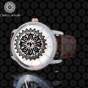 Reloj de Lujo para Hombre Charm Jewells, Caja de Acero Inoxidable de 40 mm, Movimiento Mecánico, Detalles de Diamantes, Correa de Cuero, Resistente al Agua 10 Bar - Product Image 3