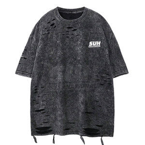 เสื้อยืดผู้ชายทรงหลวมผ้าฝ้าย 100% คุณภาพสูง ดีไซน์ขาดๆ แบบเรียบง่าย พร้อมพิมพ์โลโก้ตามสั่ง เป็นมิตรต่อสิ่งแวดล้อม ระบายอากาศได้ดี เหมาะสำหรับใส่ในช่วงฤดูร้อน - Product Image 1