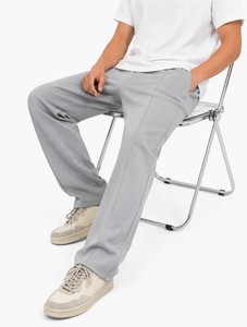 Pantalones Deportivos Unisex Grises de Cintura Elástica, Antiarrugas, 100% Algodón Canvas, Corte Recto, Bolsillos Laterales, Transpirables, Casuales, Peso Medio - Product Image 2