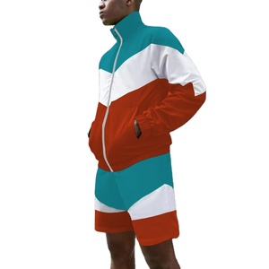 Blouson de course coupe-vent color block pour homme, blanc, bleu, violet, en polyester, col montant, fermeture éclair, style sportif, pour le printemps, coupe régulière - Product Image 2