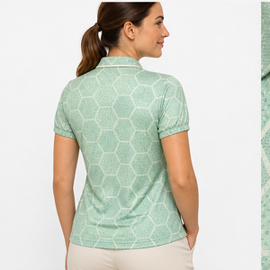 Polo pour femme personnalisé vert menthe à motif nid d'abeille, séchage rapide, respirant, manches courtes, uniforme de golf performant WPS-0711 - Product Image 4