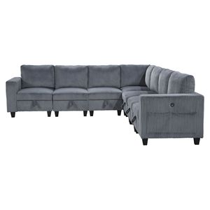 7 pezzi moderno soggiorno divano componibile grigio scuro in tessuto di velluto a coste sedili di ricarica porte mobili in legno massiccio divano - Product Image 3