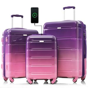 Set di Valigie da 20 Pollici con Porta USB, 3 Pezzi in ABS+PC, Guscio Rigido con Ruote Girevoli, Certificato per Compagnie Aeree, Collezione Pur - Product Image 1
