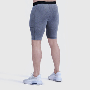 Shorts de compression taille haute pour homme, gris uni, en Spandex et Nylon, séchage rapide, style sportif, taille élastique, longueur Bermuda - Product Image 1