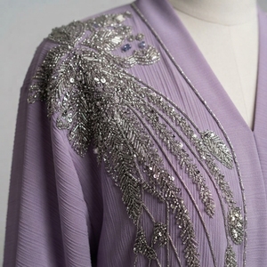 Vestido Abaya Bordado de Manga Larga para Mujer Musulmana, de Alta Calidad, Ligero, de Poliéster, para Primavera - Product Image 5