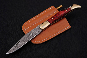 Cuchillo de bolsillo de acero de Damasco con hoja de punta caída y mango de madera, cuchillo plegable para caza, EDC, afilado como una navaja, equipo de supervivencia plegable OEM - Product Image 5