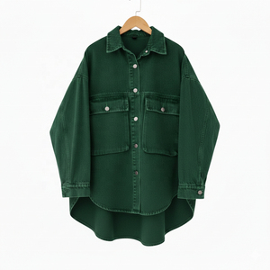 Chaqueta Vaquera Personalizada de Alta Calidad OEM para Mujer, Chaqueta Larga Informal de Tela Vaquera Teñida en Rosa y Negro, Chaquetas Personalizadas 2026 - Product Image 4