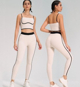 Ensemble de yoga deux pièces pour femme, col montant, antichoc, respirant, extensible dans quatre directions, séchage rapide, taille élastique, imprimé, écologique, automne - Product Image 5
