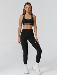 <b>Womens</b> workout sets Contrast Long Sleeve <b>Jacket</b> with Sports Bra and Butt-lifting Pants Yoga Outfits 3 Pieces Set - Product Image 6