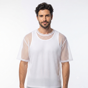 T-shirt en maille transparente à manches longues pour homme, 100 % polyester tricoté, décontracté, haut en maille transparente, tenue de plage estivale, tee-shirt transparent pour homme - Product Image 4