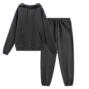Conjunto Deportivo Unisex con Capucha Negra, Manga Larga, Color Sólido, Corte Holgado Informal, con Cordón Ajustable y Bolsillos Laterales, Ropa de Otoño 2026 - Product Image 1