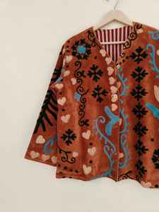 Veste en velours brodée Suzani, style vintage floral bohème, faite à la main, veste en velours Suzani brodée à la main, style ethnique vintage - Product Image 3
