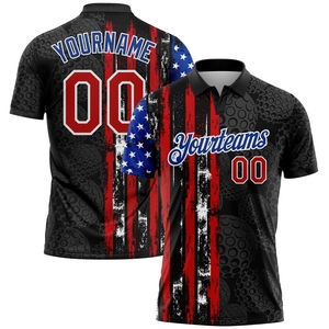 Polo de billard/snooker 3D personnalisé noir et rouge-royal, motif drapeau américain, le plus vendu de notre gamme directe pour les grossistes - Product Image 1