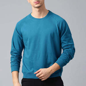 เสื้อสเวตเชิ้ตคอกลมสีเขียวอมฟ้าสำหรับผู้ชาย ทรงปกติ ผ้าฝ้ายถัก สวมใส่สบายๆ สำหรับฤดูใบไม้ร่วง แขนยาว สีพื้น - Product Image 4