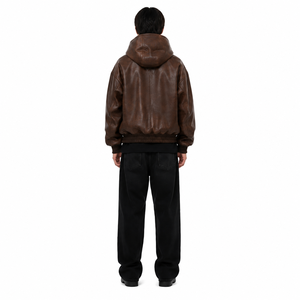 Chaqueta Bomber Holgada de Cuero Sintético Granulado para Hombre, Estilo Aviador, 80GSM, Acabado Pintado a Mano con Aerógrafo, Ropa Urbana - Product Image 2