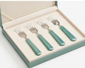 Ensemble de couverts minimalistes de 4 pièces avec manches turquoise, fourchettes en acier inoxydable, compatibles lave-vaisselle, pour les fêtes, la maison et l'hôtellerie - Product Image 6