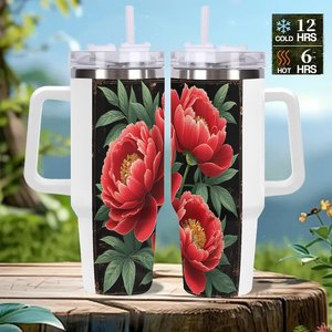 Gobelet isotherme en acier inoxydable 40oz avec motif pivoine rouge pour usage quotidien - Product Image 2