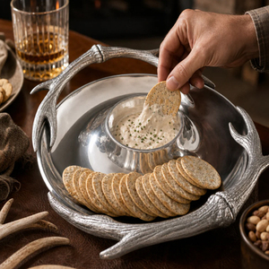 Plateau de service en métal avec bol à sauce, style rustique, pour l'accueil élégant, Antler Chip and Dip - Product Image 2