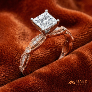 Elegante anillo Art Déco con corte princesa en oro rosa de 14 quilates |   Anillo de Aniversario de Inspiración Vintage |   Anillo de Boda Romántico en Oro Rosa - Product Image 2