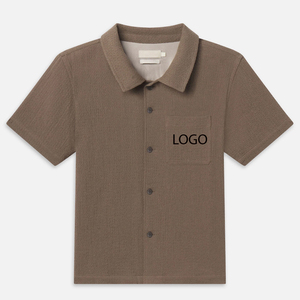 Factory Rate Men Modern Fit Short Sleeve Tee Shirt Button Closure Turn <b>Down</b> Collar Breathable Cotton Casual Outfit Solid Color - Product Image 1