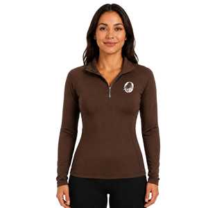 Women’s Chocolate <b>Brown</b> Horse Riding Base Layer <b>Long</b> <b>Sleeve</b> Equestrian Training Shirt Quarter Zip Stretch Breathable Performance - Product Image 1