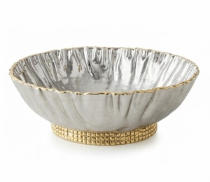 Bol en métal moderne avec bord doré et base texturée, bol décoratif élégant pour centre de table, utilisation pour les fêtes - Product Image 4