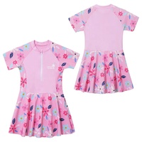 5-12 baju renang anak perempuan satu potong, Jumpsuit gaun renang dengan celana pendek, pakaian latihan berenang liburan taman air panas