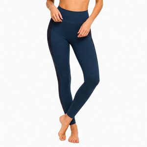 Leggings de Yoga de Cintura Alta para Mujer, con Bloques de Color y Franja Lateral, Elásticos en Cuatro Direcciones, Pantalones de Gimnasio Largos, Color Verde Azulado - Product Image 4