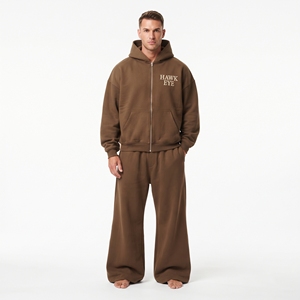High Quality Men Cotton Fleece Tracksuit Custom Two Piece Set Full Zip Hoodie Wide Leg <b>Jogger</b> <b>Oversized</b> Fit - Product Image 5