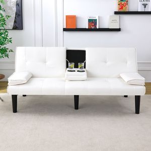 Divano Letto Multifunzionale in PVC Bianco da 67 Pollici con Portabicchieri Pieghevole, Estremamente Pratico per Trasformare in un Spazio Confortevole - Product Image 2