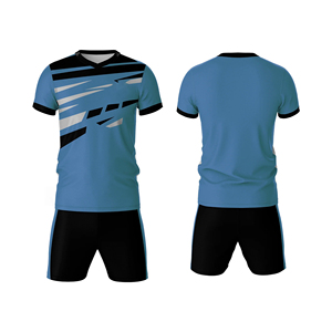 Camiseta de Fútbol Geométrica Azul y Negra para Hombre, Manga Corta, Absorbe la Humedad, Corte Atlético, Cuello en V, Estampado Sublimado, Ropa Deportiva - Product Image 1