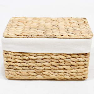 Sustainable Rectangle Water Hyacinth Storage <b>Box</b> with Lid and Cotton Lining - Product Image 2