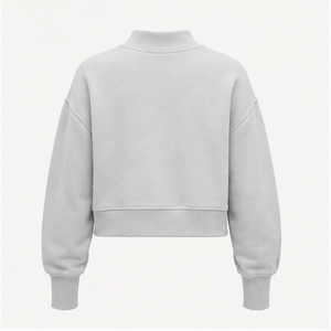 Custom Light Gray <b>Womens</b> Cropped Mock Neck Sweatshirt Drop Shoulder Ribbed Hem <b>Pullover</b> WSS-0031 - Product Image 2