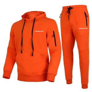 Orange Color Custom Knitted <b>Pullover</b> <b>Men's</b> Tracksuits With Front Logo - Product Image 1