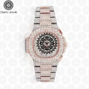 Montre de luxe pour homme Charm Jewels en acier inoxydable, boîtier carré serti de diamants, mouvement mécanique, bracelet en cristal saphir 40 mm - Product Image 3