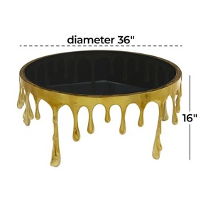 Table basse moderne avec design effet gouttelettes, plateau en verre trempé de 36 pouces de diamètre, mobilier contemporain pour salon - Product Image 1