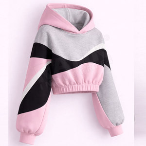 Sudadera con capucha corta para mujer, personalizada, rosa, de manga larga, informal, oversize, con bloques de color - Product Image 2
