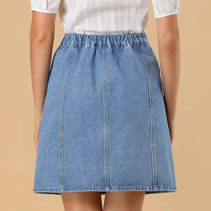 กระโปรงยีนส์ทรงเอวสูงสำหรับงานปาร์ตี้และใส่ลำลองสำหรับผู้หญิง กระโปรงยีนส์ยาวระดับเข่า มีห่วงเข็มขัด ชายกระโปรงแบบรุ่ย มีบริการ OEM/ODM - Product Image 6