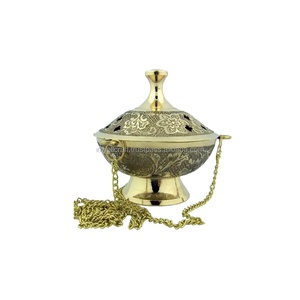 Quemador de carbón de incienso de Metal en relieve chapado en oro antiguo de calidad al por mayor embalaje de caja de aroma de sándalo colgante de madera Irregular - Product Image 2