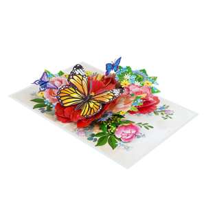 Carte de vœux 3D pop-up Pivoines et Papillons, artisanat floral en papier fait main, invitation de mariage, carte cadeau, vente en gros - Product Image 3